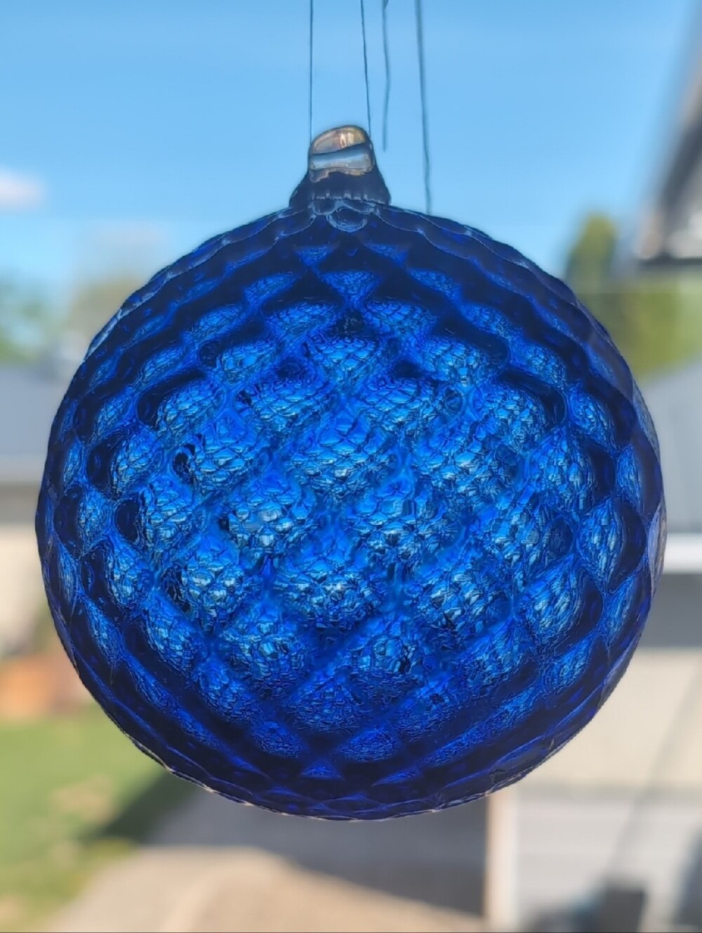 Handblown Blue Glass Orb Hanging Art